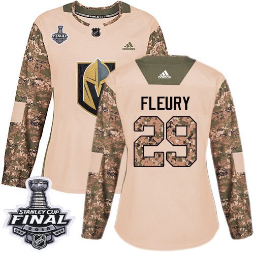 Adidas Golden Knights #29 Marc-Andre Fleury Camo Authentic Veterans Day 2018 Stanley Cup Final Women's Stitched NHL Jersey